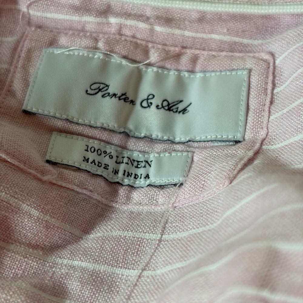 Porter & Ash Mens L 100% Linen Shirt Pink Short Sleeve Button Up Beach Vacation - Picture 12 of 16